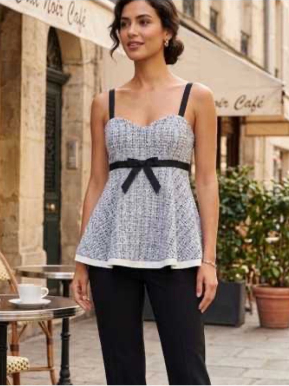 NWT Zara Blue textured peplum top with a sweetheart neckline and bow Size Large